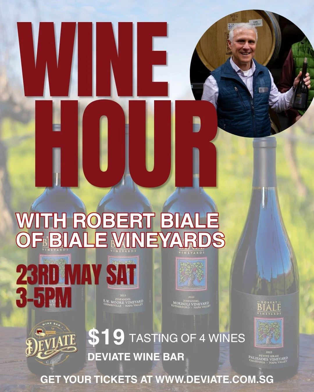 California cult Zins. Petite Sirah with attitude. And the man behind them pouring the wines himself. 🍷

We&rsquo;re excited to share that Robert Biale Vineyards founder Robert Biale will be at Deviate Wine Bar for a relaxed Saturday afternoon tastin