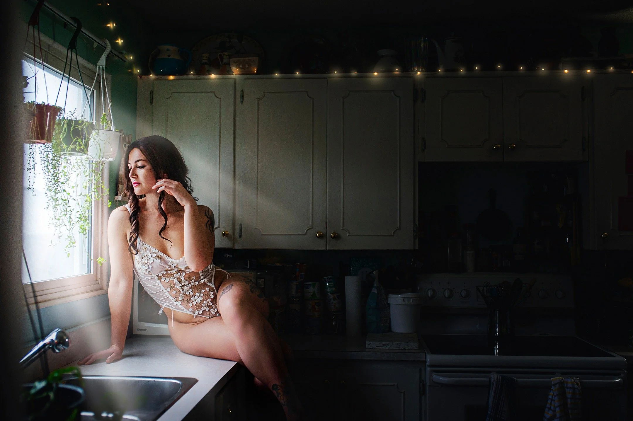 Portraits that celebrate who you are right now. Sometiems the most interesting place for a session like this is exactly where you spend your time -- in your own home! 

Loved this pretty kitchen space, and if you look, you can see her kitchen probabl