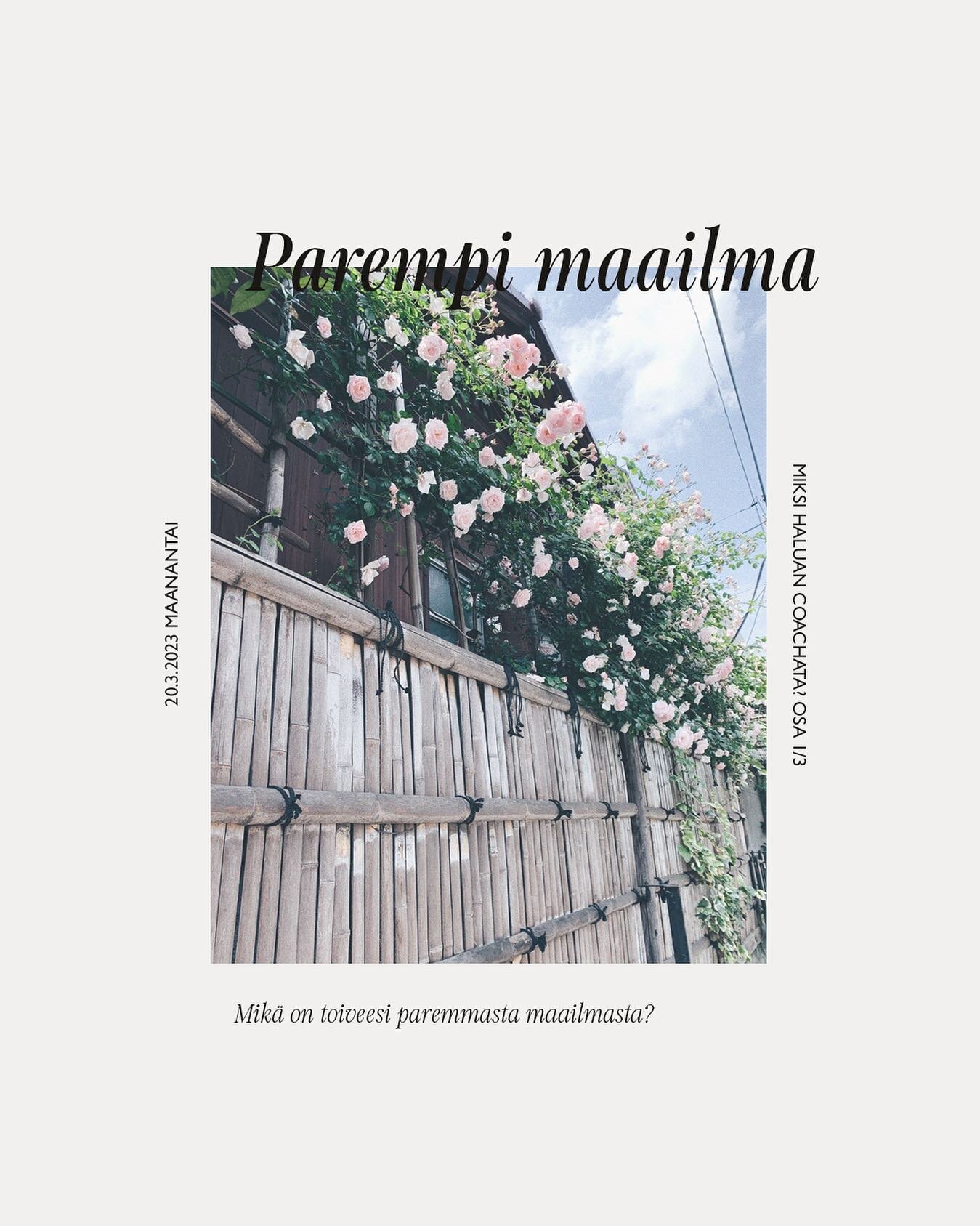 ✨ Miksi haluan coachata? Osa 1/3: Toive paremmasta maailmasta ✨

Mun innostus coachingiin ja itsens&auml; kehitt&auml;miseen l&auml;htee oikeastaan tosi syv&auml;lt&auml;.

Uskon vahvasti siihen, ett&auml; se aika jonka k&auml;yt&auml;mme el&auml;m&a