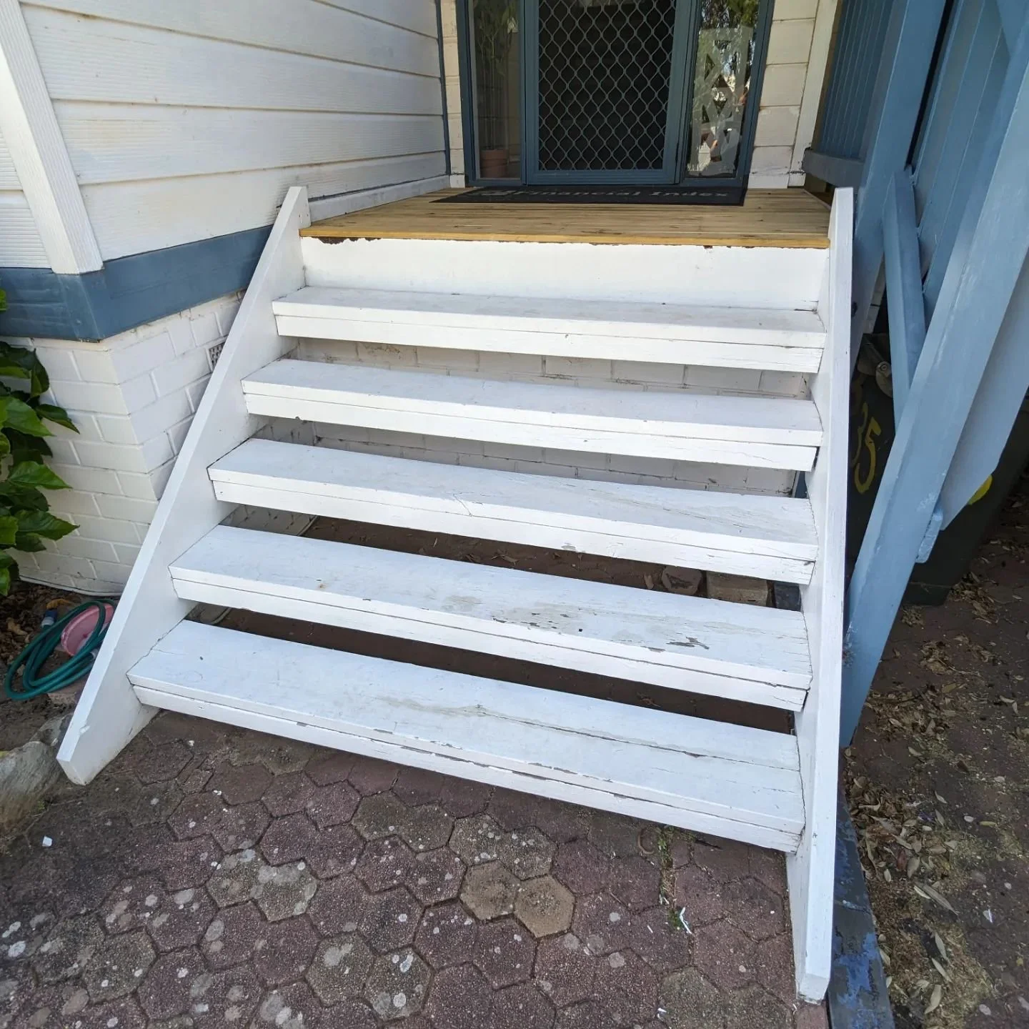 Taking steps to a better weekend! Replacing stairs one board at a time. #carpentrycraft #stairs #deck #colliegroup
