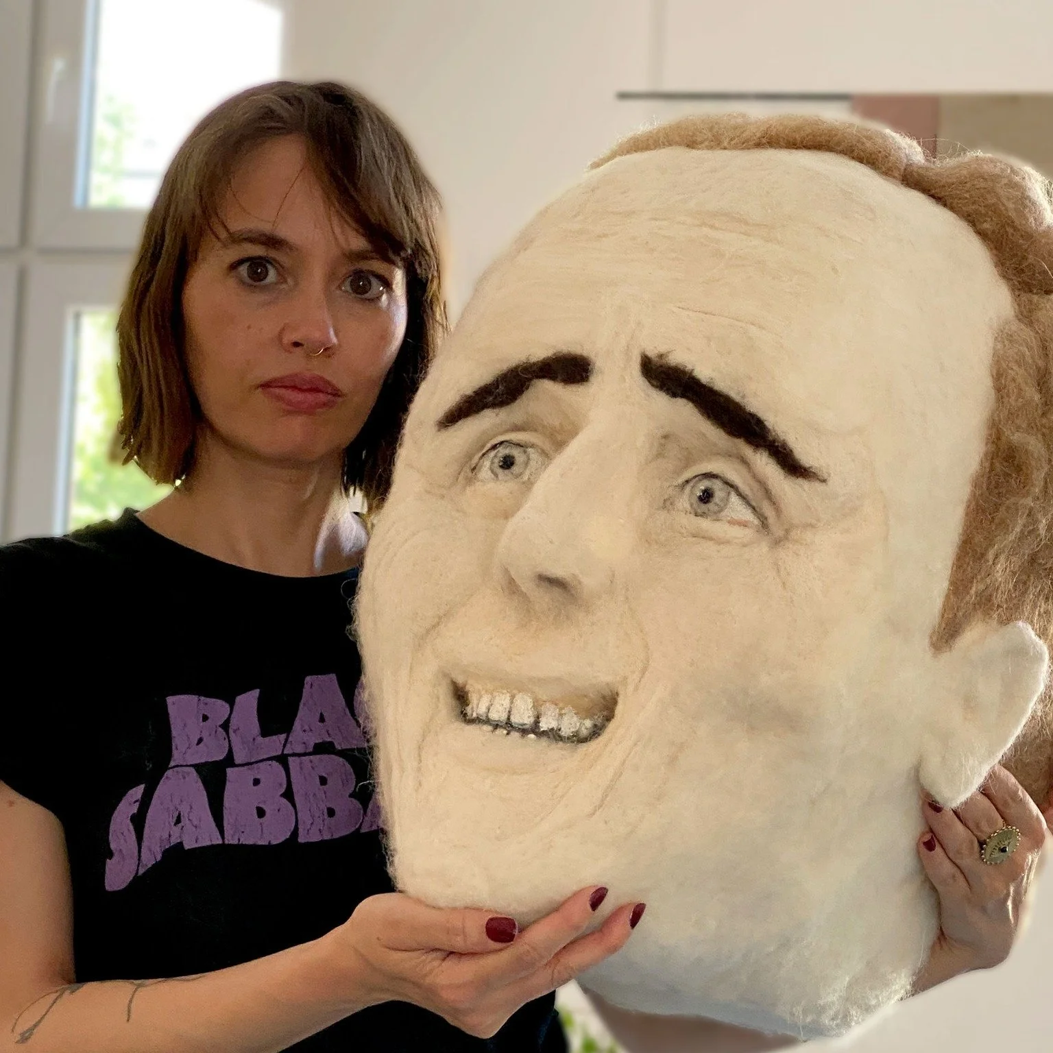 Restoring a piece from 'It Rained Fish in 1984.' A needle-felted portrait of a man whose dreams whispered the names of winning horses, turning visions into fortune."

 #artoftheday #artlovers #studioviews_daily #contemporaryart