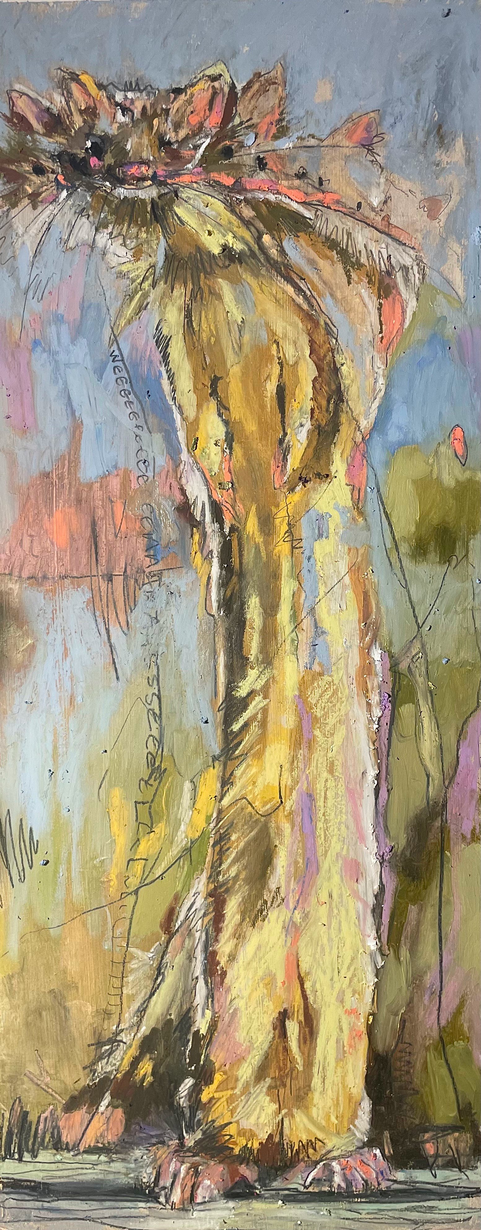 Weasel, 2025, Pencil, oil paint and oil pastel on wood.