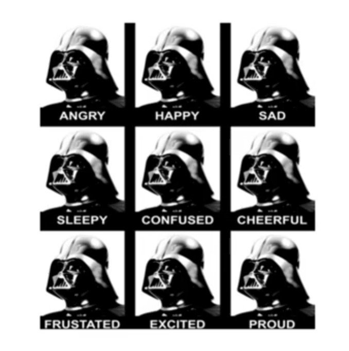 Angry (wütend), happy (glücklich), sad (traurig) usw. immer derselbe Ausdruck.