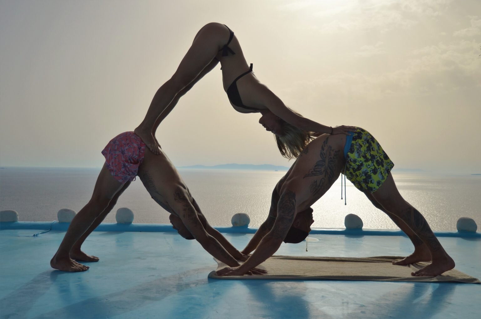 Three person acro yoga | Easy yoga poses, 3 person yoga poses, Yoga poses