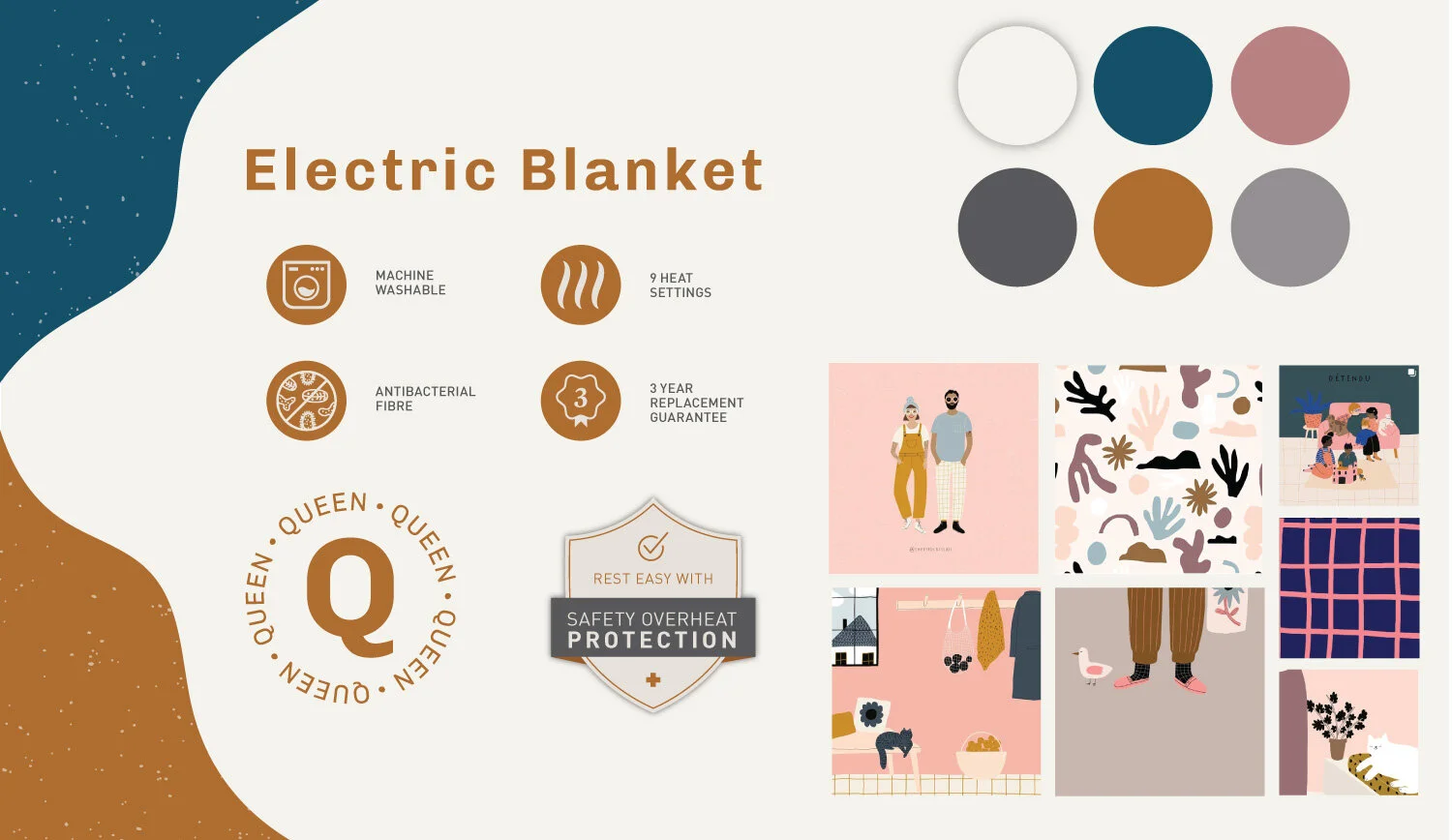 Style Guide Bringing in a very muted, and earthy color palette that compliments the organic shapes and illustrations. I wanted to incorporate more playful illustrations that could include house plants, pets, and even a surf board.