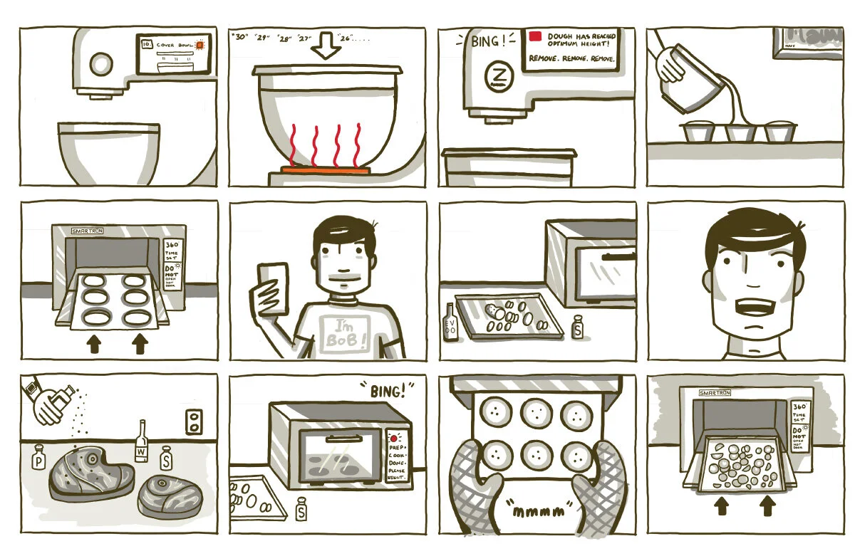The Story We worked together to create an overarching story where the user would use all smart appliances in one day and seamlessly do so with our smart app.