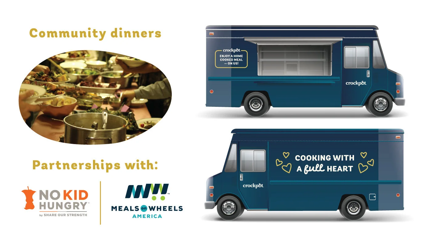 Giving Back Envisioning ways that Crockpot can help give back to the community and bring a moment of comfort to those in need. Partnering with No Kid Hungry + Meals on Wheels and having a Crockpot food truck that brings hot, fresh meals to communiti…