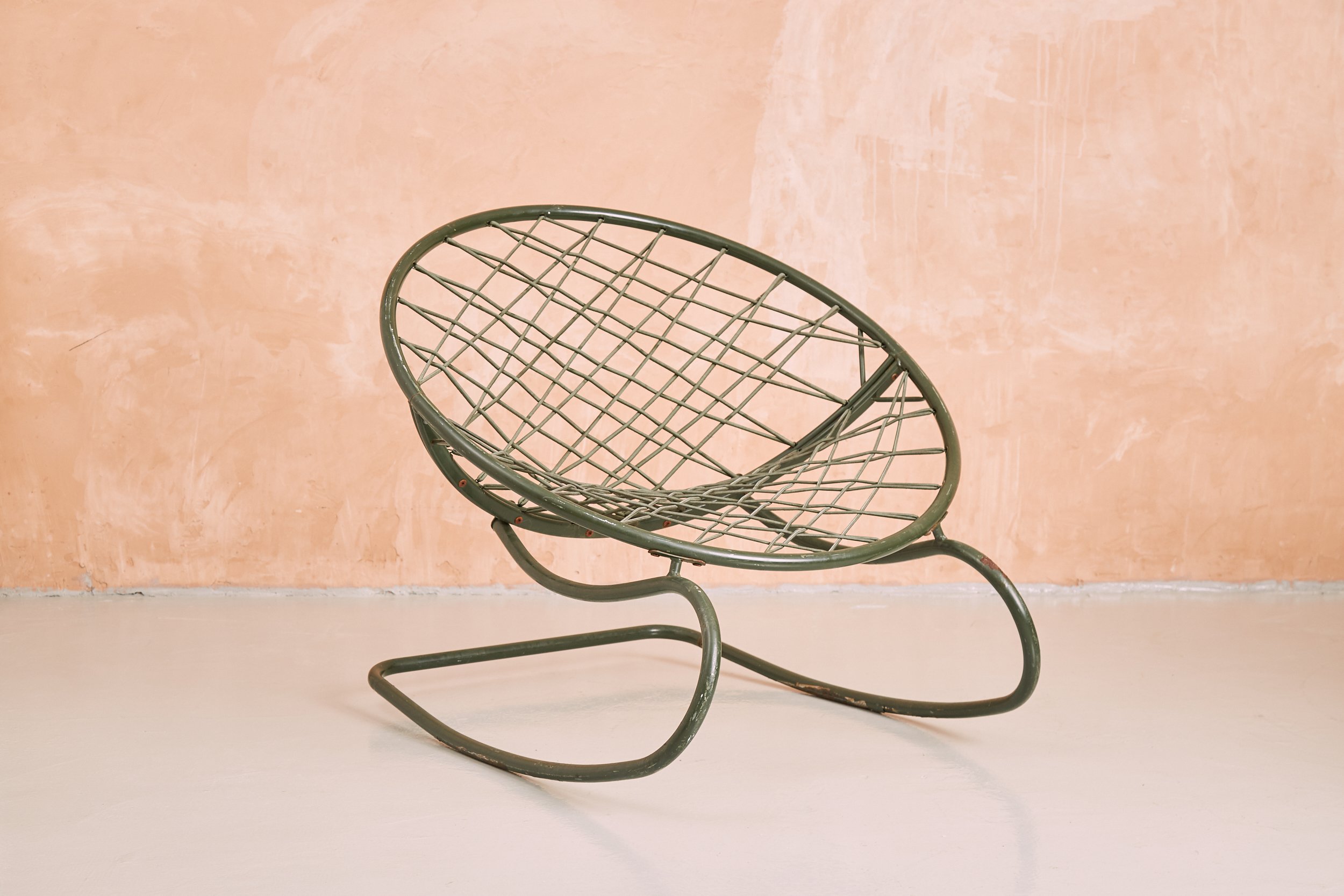 Vintage Ikea Niels Gammelgaard Axvall Rocking Chair Green tubular steel bungee cord