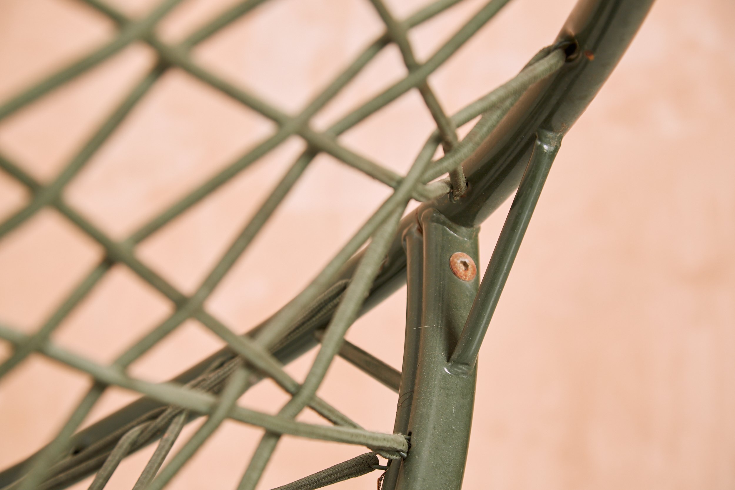Vintage Ikea Niels Gammelgaard Axvall Rocking Chair Green tubular steel bungee cord