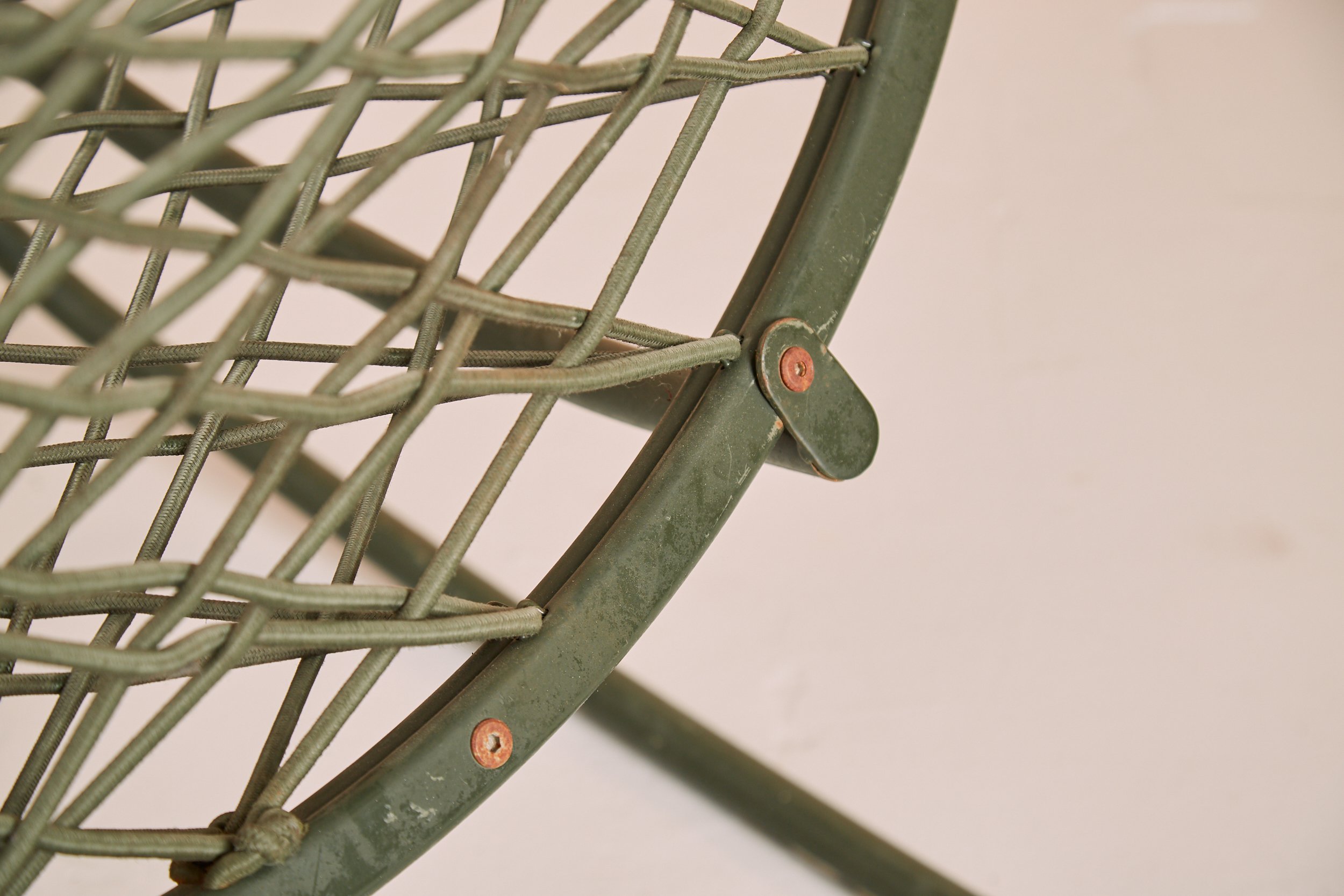 Vintage Ikea Niels Gammelgaard Axvall Rocking Chair Green tubular steel bungee cord
