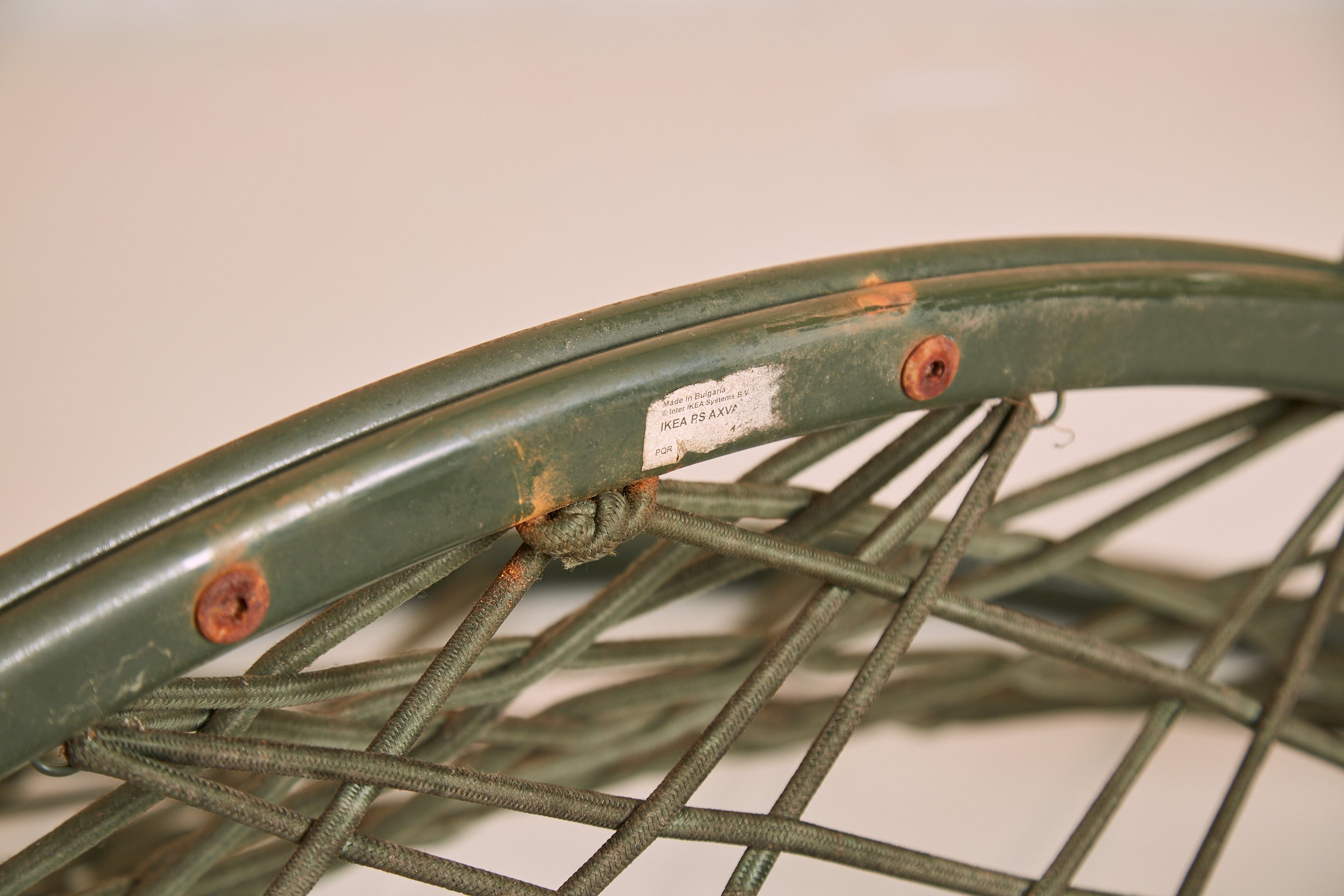 Vintage Ikea Niels Gammelgaard Axvall Rocking Chair Green tubular steel bungee cord