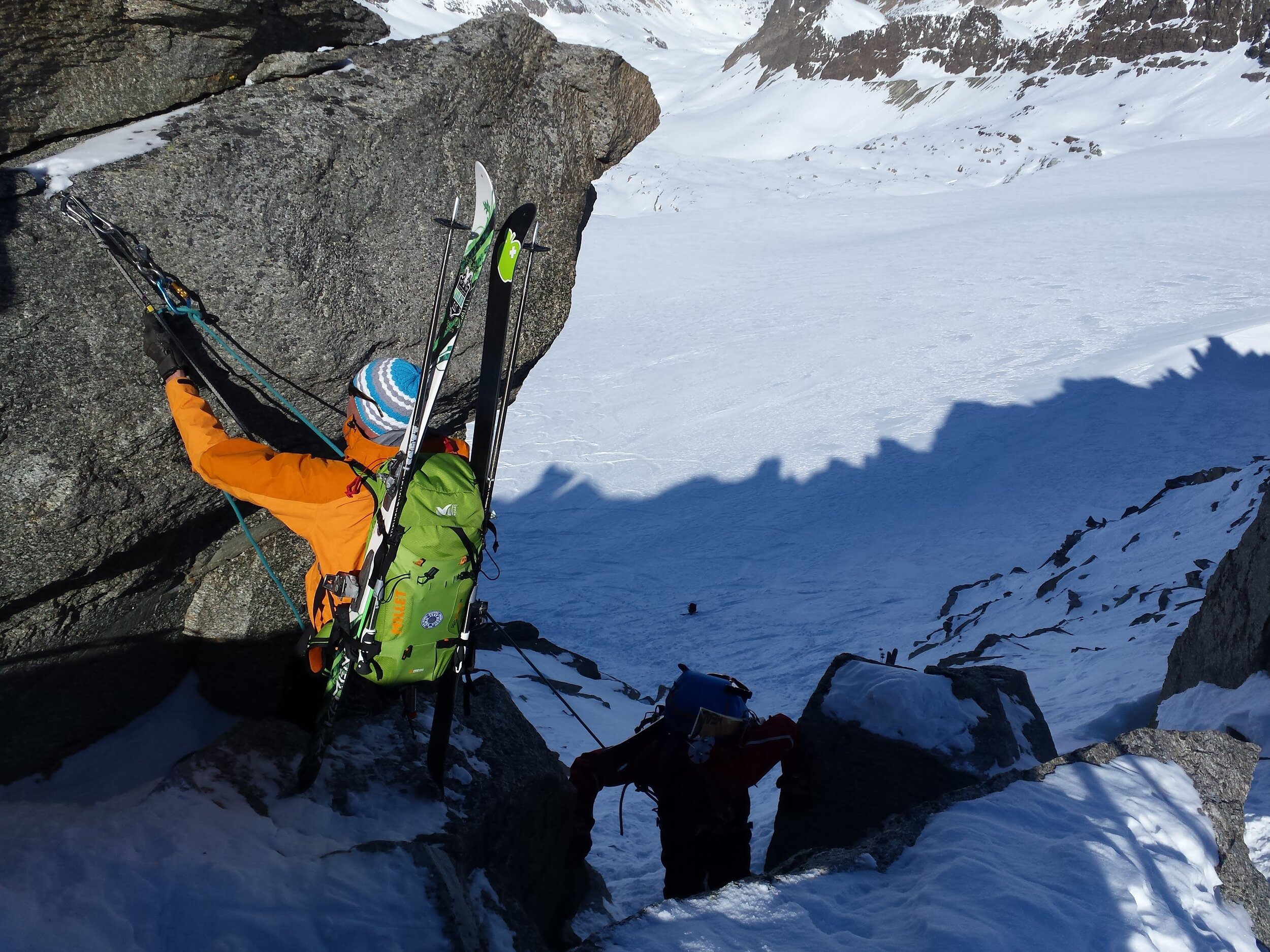 Du Gran Serra, vu sur le glacier de Timorion et descente en rappel