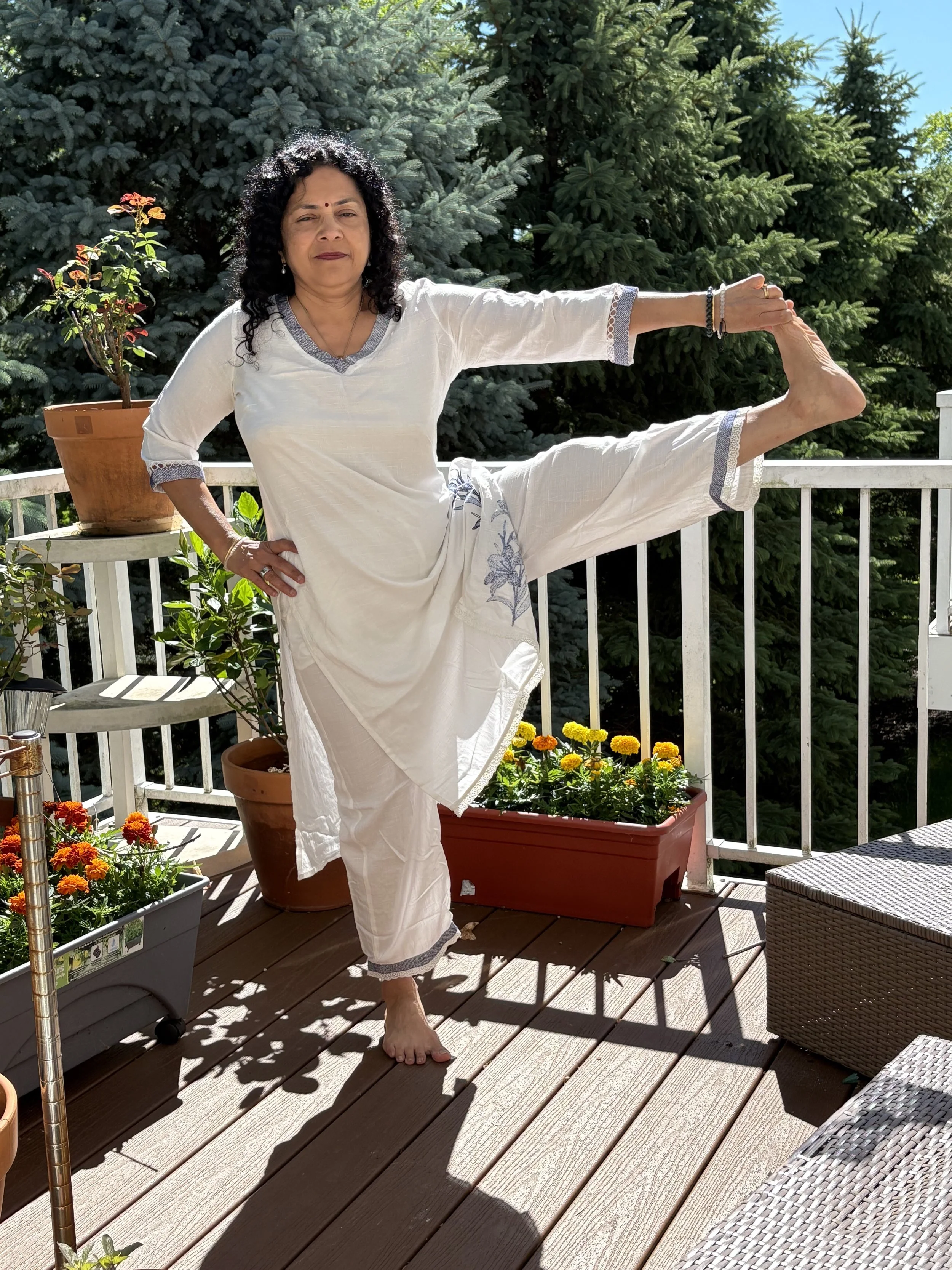 A girl doing a yoga pose to improve balance