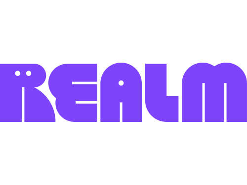 Purple text spelling 'REALM' on a black background.