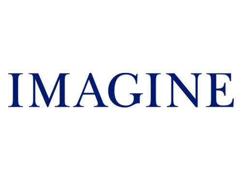 The word 'IMAGINE' in large blue letters on a black background.