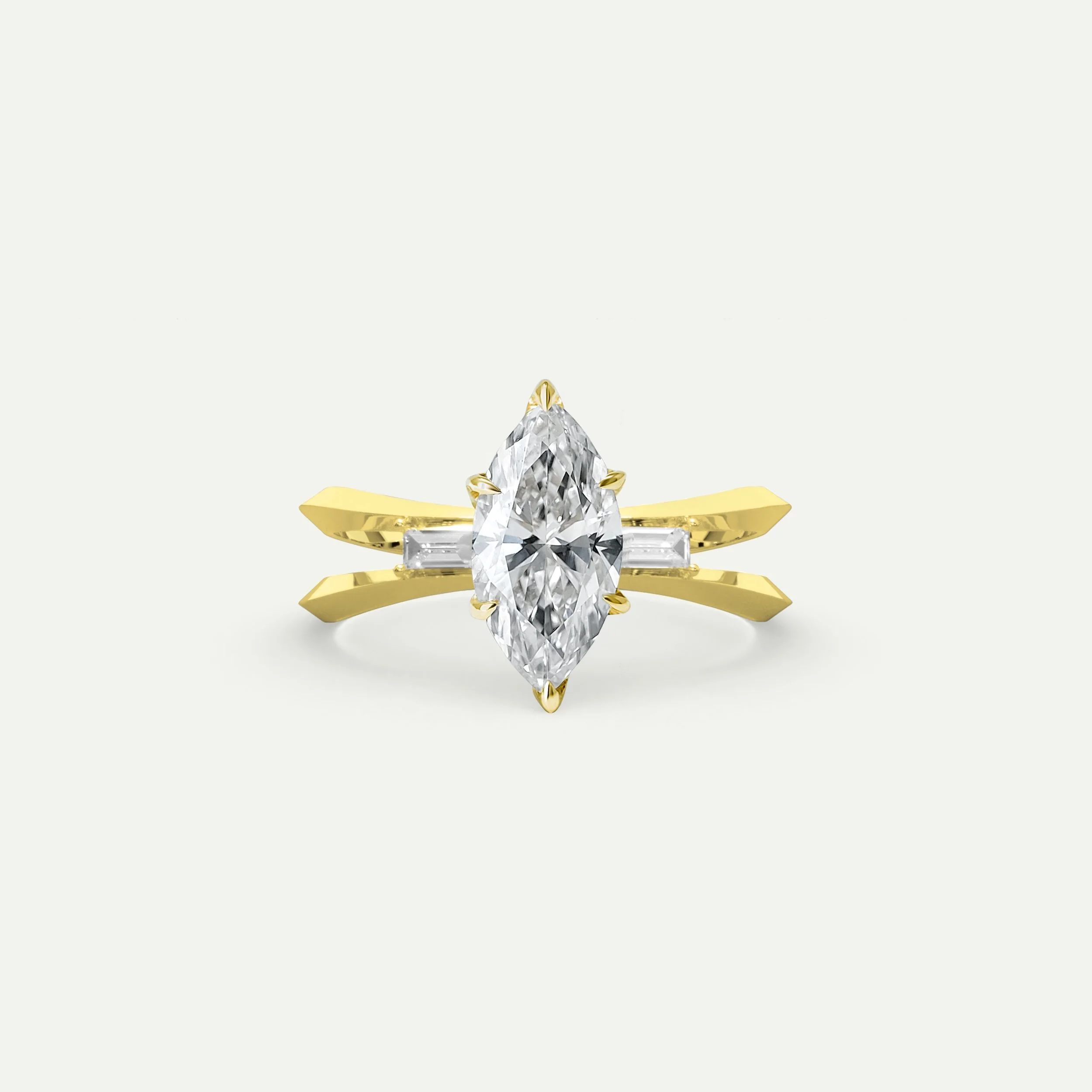 akna ring in 18ct yellow gold  with marquise-cut white diamond and accent diamonds product photo