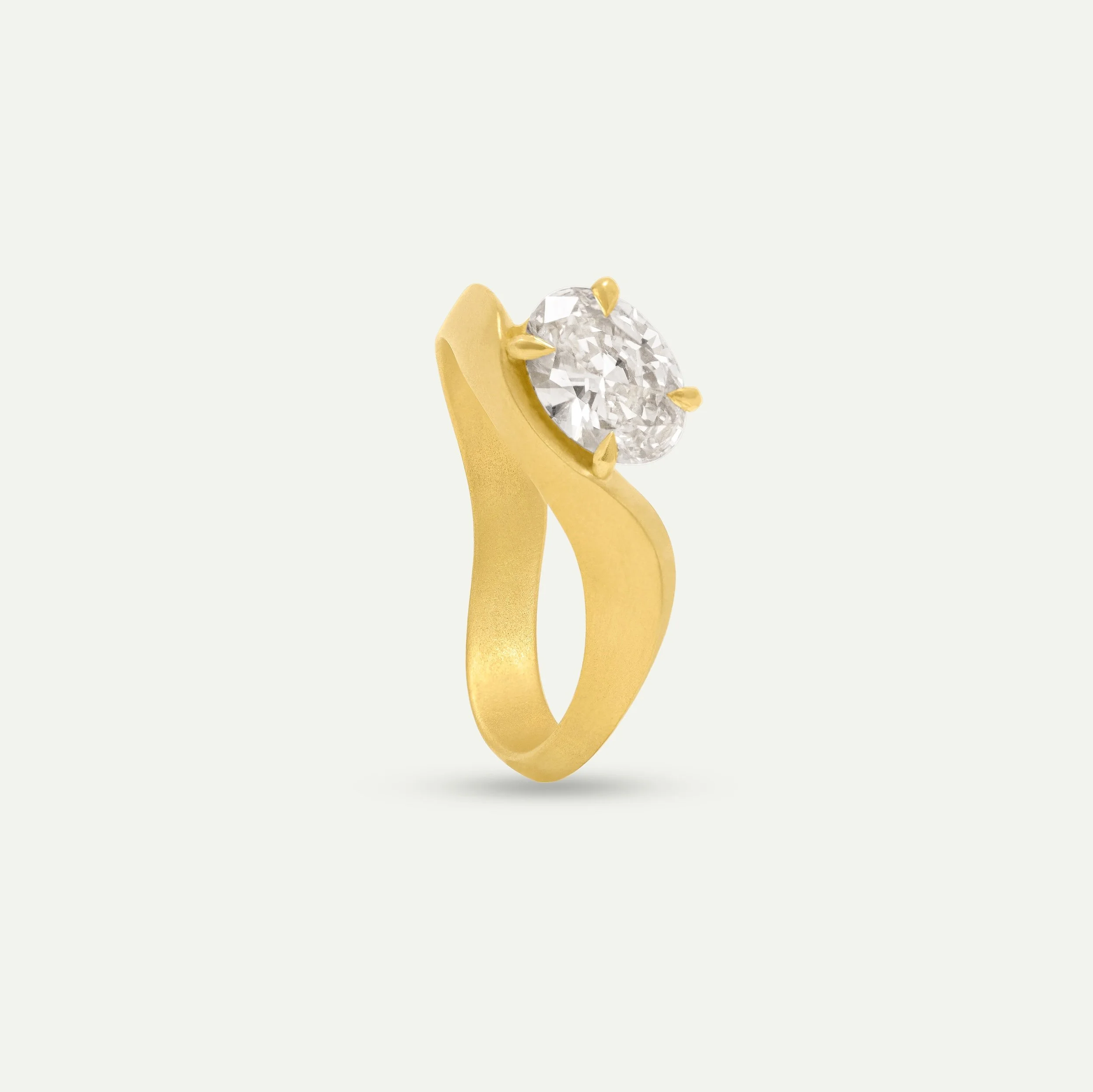 dune ring in 18ct yellow matte gold with oval brilliant-cut light brown diamond in architecture-inspired bespoke ring EDXU London