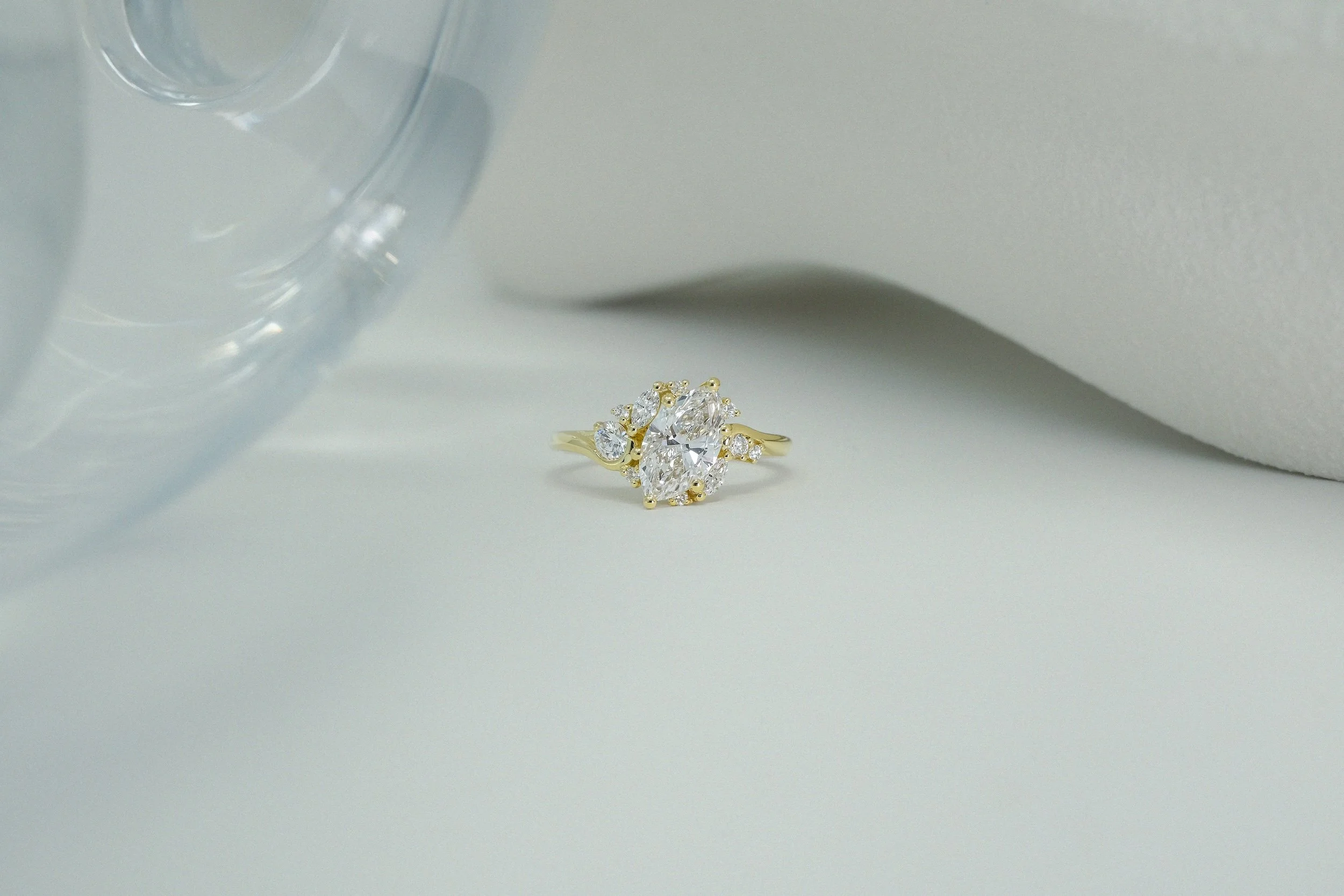 Cosmieke Ring in 18ct yellow gold with Marquise and Round Brilliant-Cut White Diamonds from EDXU London Bespoke