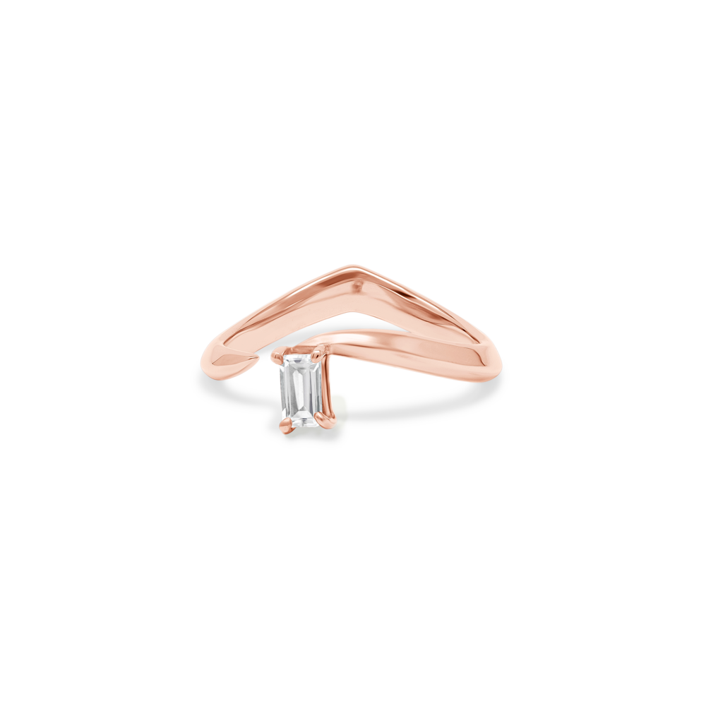 EDXU London product photo of Tears Emerald Ring in 18k rose gold vermeil with emerald-cut white topaz