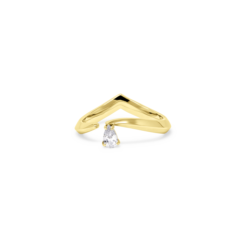 EDXU London product photo of Tears Drop Ring in 18k yellow gold vermeil with pear-cut white topaz