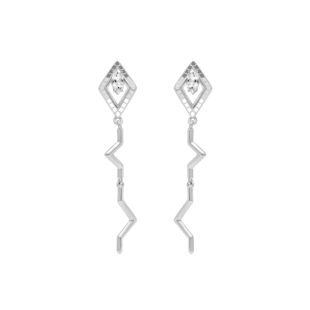 EDXU London product photo of Pipa Earrings in rhodium plated silver with with marquise-cut white topaz and hand-painted enamel