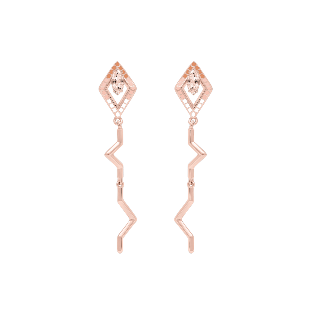 EDXU London product photo of Pipa Earrings in 18k rose gold vermeil with with marquise-cut morganite and hand-painted enamel