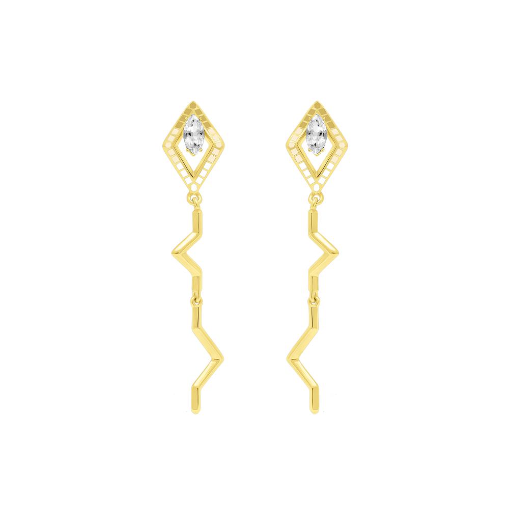 EDXU London product photo of Pipa Earrings in 18k yellow gold vermeil with marquise-cut white topaz and hand-painted enamel