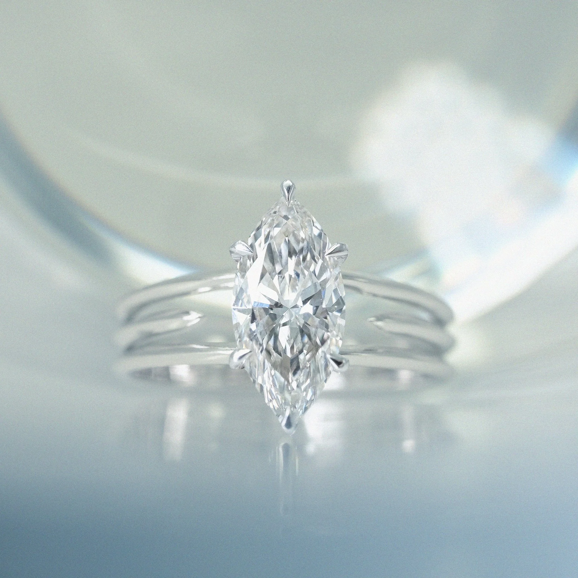 Keep your finger cool this summer with the Linxus Ring, crafted in platinum and set with a marquise-cut white diamond.

Handcrafted in London from recycled precious metal, the Linxus Ring can be fully customised with diamonds or gemstones in other sh