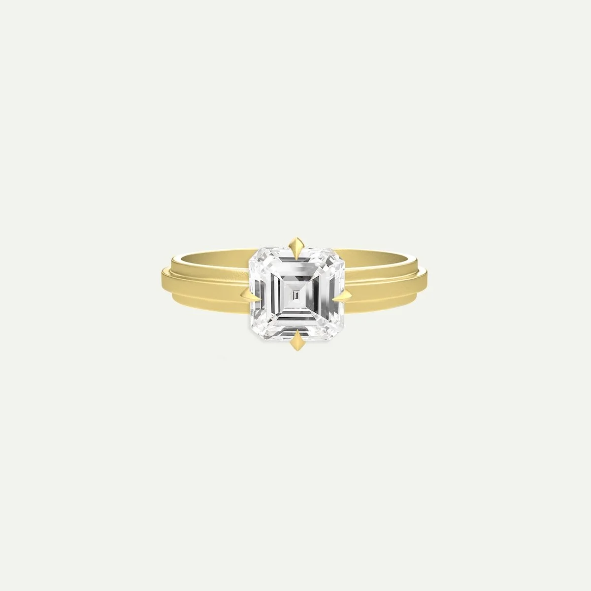 modern engagement ring Maya in 18ct matte yellow gold with square emerald-cut white diamond from EDXU bespoke jeweller London