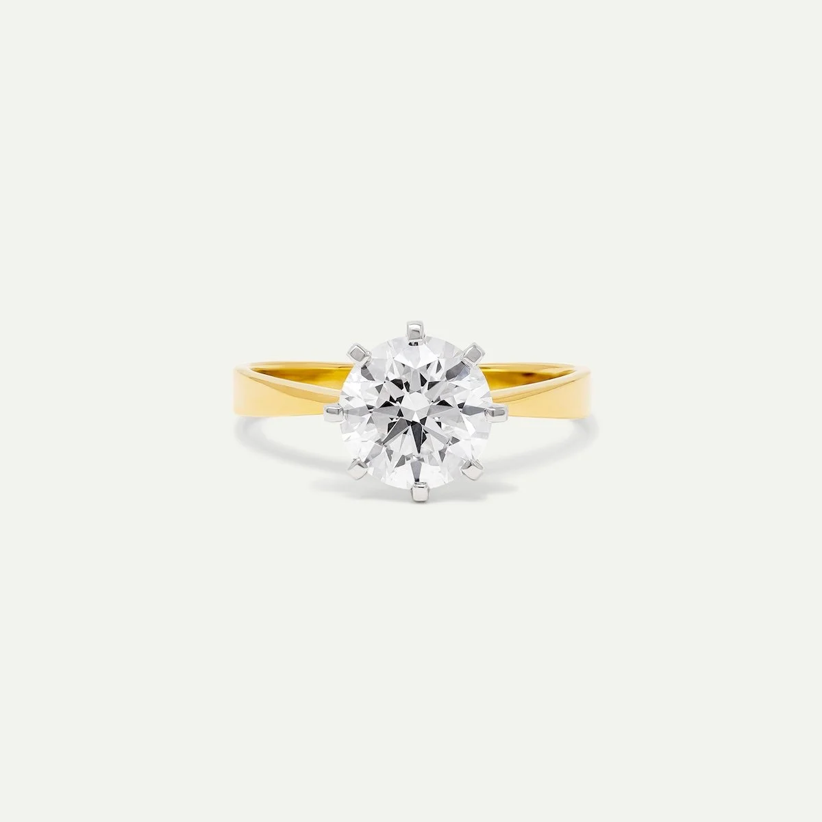 custom modern engagement ring in 18ct yellow gold and platinum with 2.10ct round brilliant-cut white diamond with dial-inspired dial from EDXU London jeweller