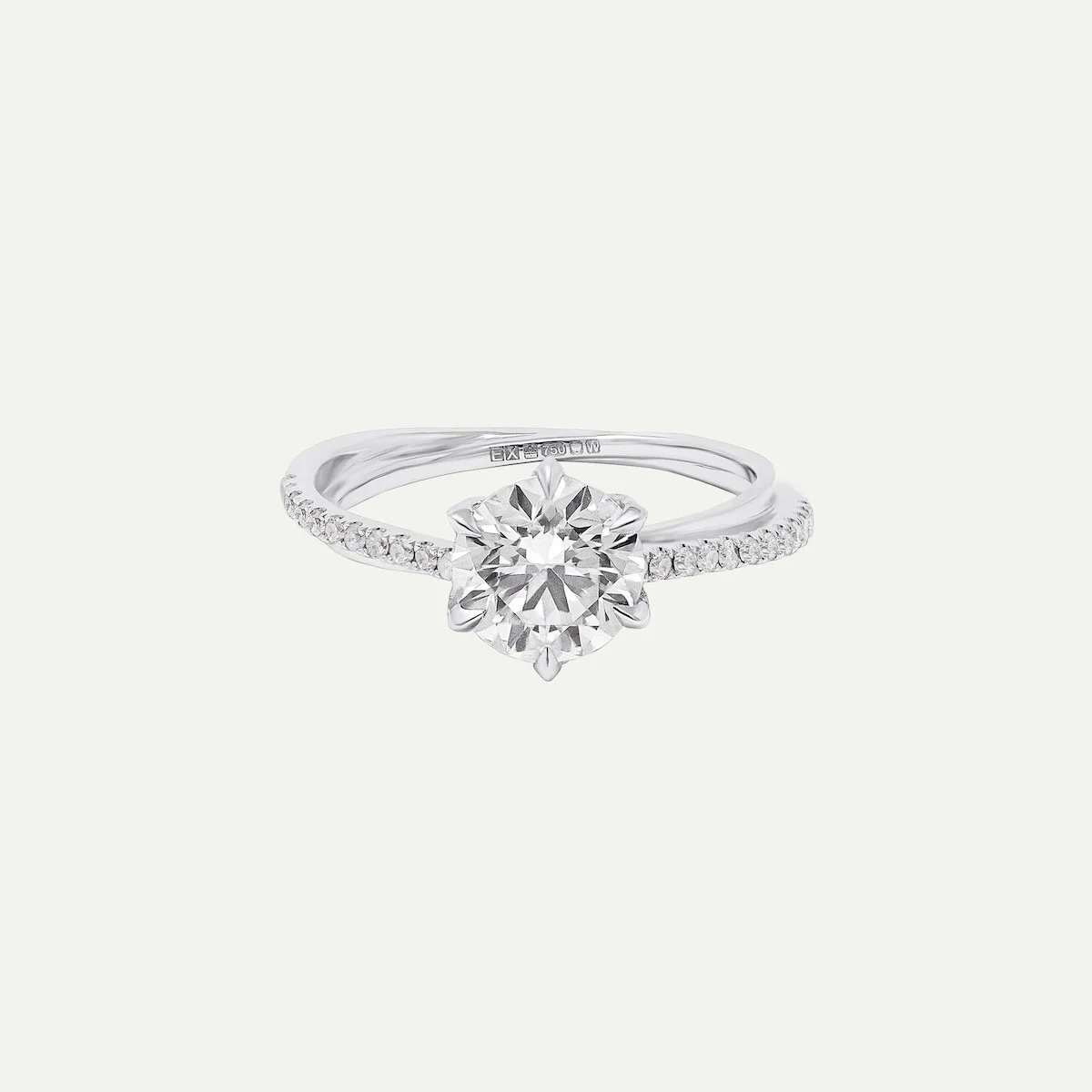 18ct white gold modern diamond engagement ring with round brilliant-cut white diamonds from EDXU bespoke jeweller London