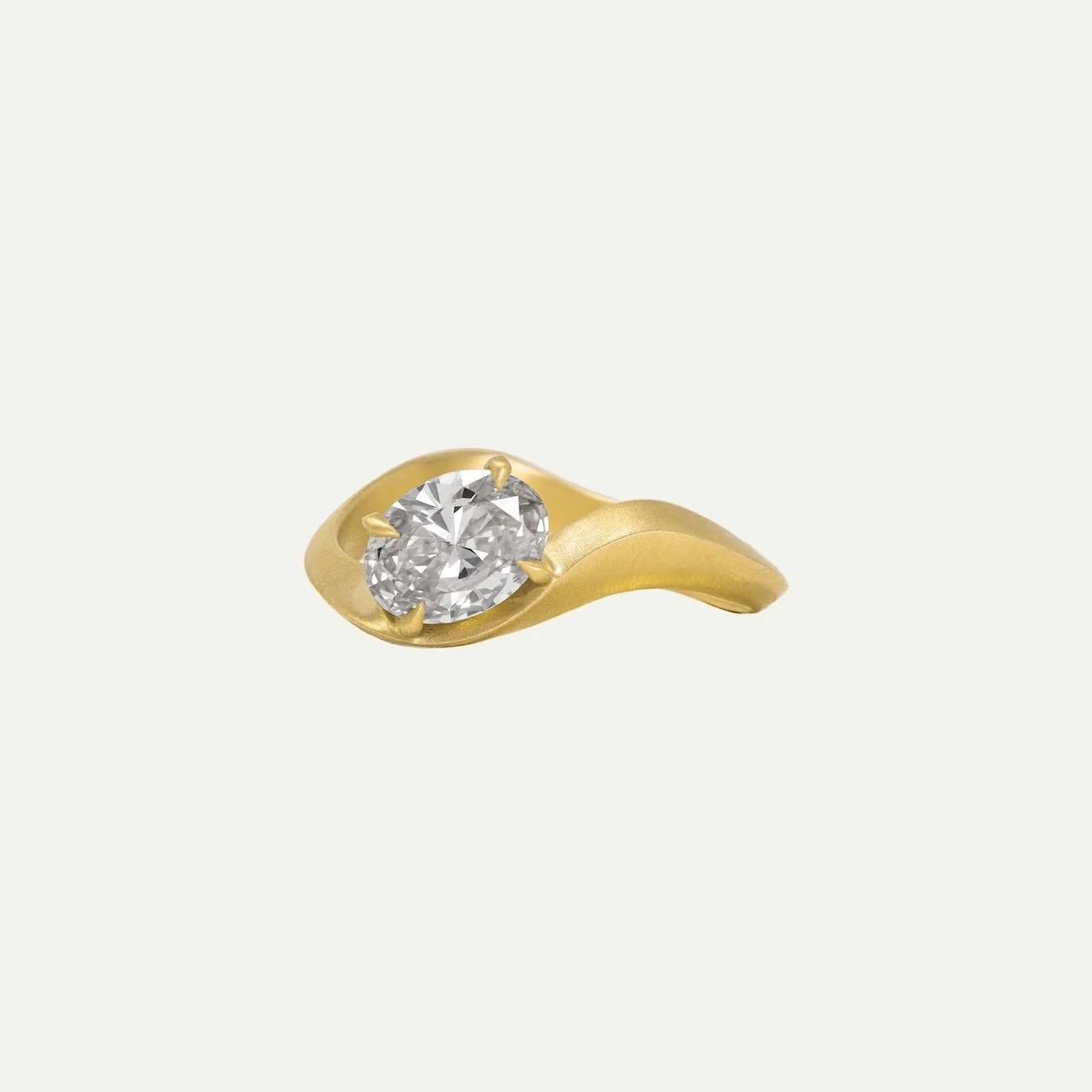 EDXU bespoke 18ct yellow matte gold dune ring with 1.26ct oval brilliant cut light brown diamond