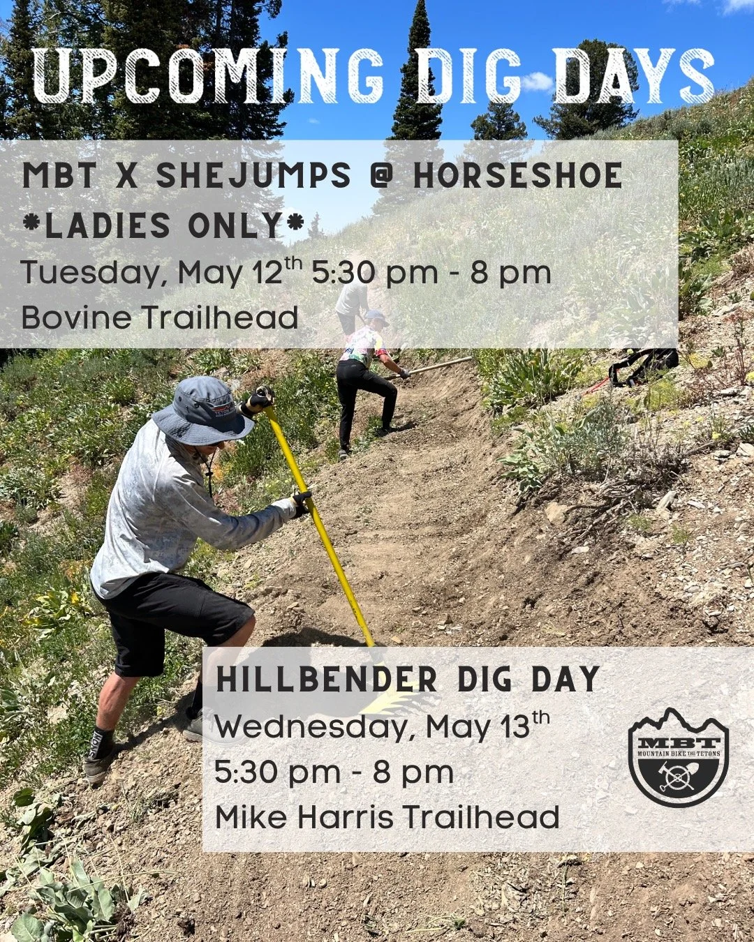 Double header dig days this week! Getting after it while the dirt's good. Tomorrow, we're working with @shejumps to co-host a ladies' dig day at Horseshoe Canyon, working on lower Bovine. Wednesday, we'll be back at it (everyone welcome!) working up 