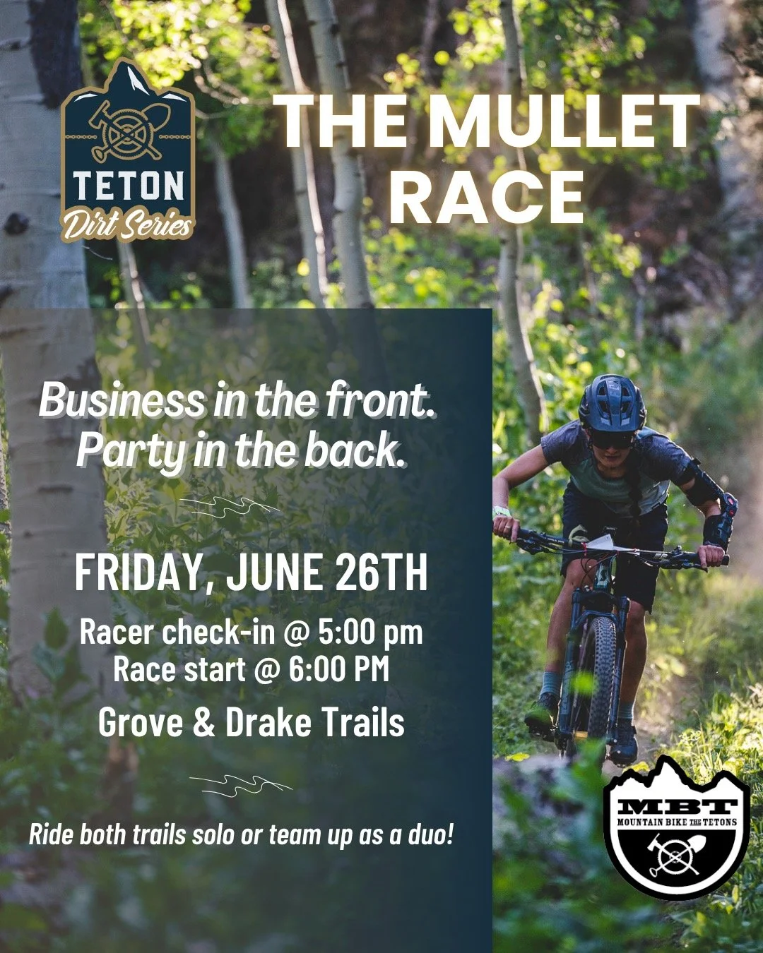 We're less than a week away from the long-loved Mullet Race! This two-leg race starts with the climb up Grove Creek, then finishes with the descent down Drake Creek. Racers can choose to race solo (tackling both legs) or as a team (each teammate raci