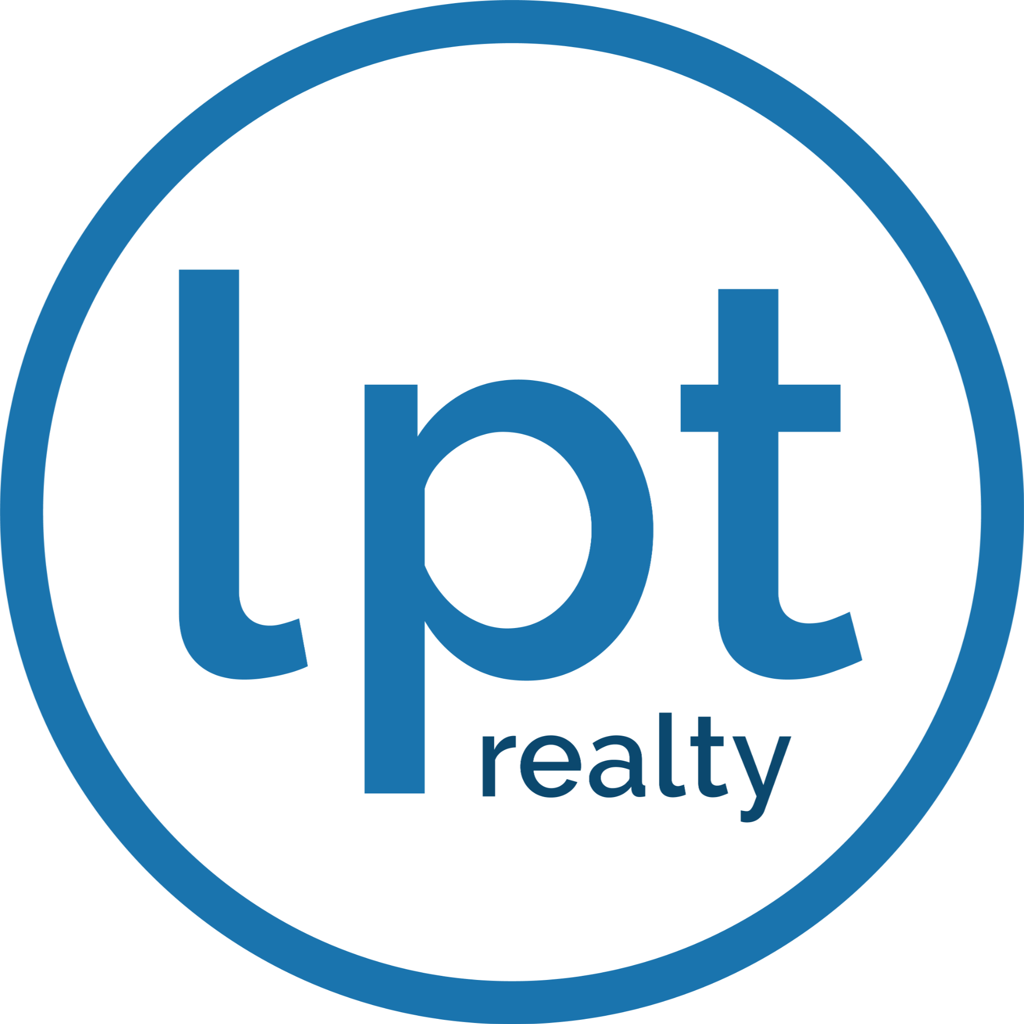 Logo for lpt realty with a blue circle and lowercase text inside