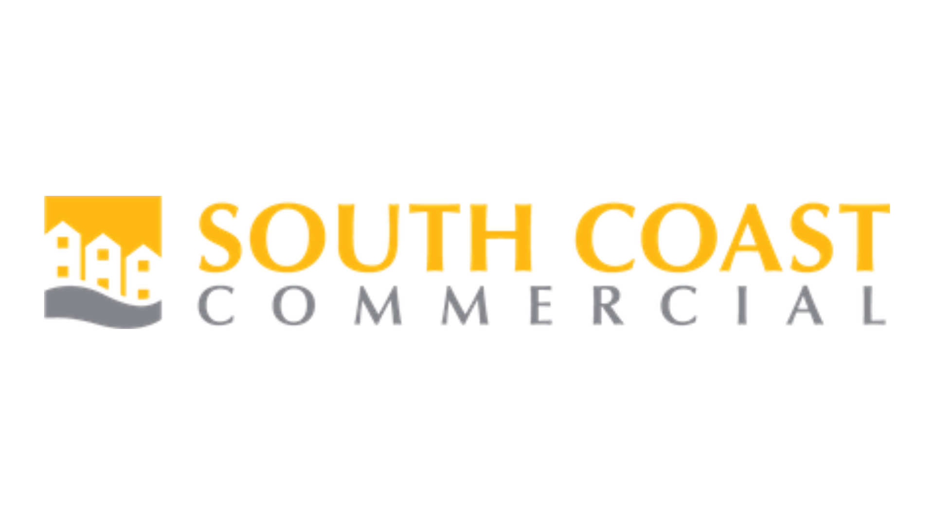 South Coast Commercial logo featuring stylized yellow buildings and gray wave, with the text 'SOUTH COAST' in orange and 'COMMERCIAL' in gray.