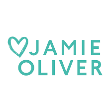 Logo with a teal heart and the words 'JAMIE OLIVER' in teal capital letters