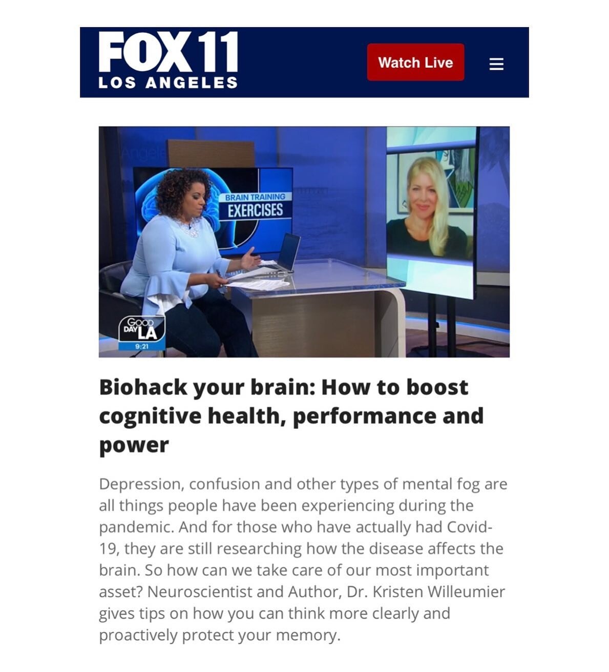 Loved joining the beautiful @michaelapereira of Good Day L.A. on @foxla to discuss BIOHACK YOUR BRAIN.  She was so sweet and genuinely curious about the brain which makes the interview so enjoyable! To watch the segment click the link in my bio. @har