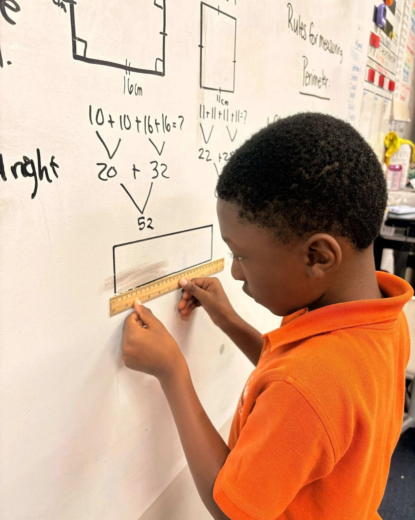 First grade scholars have been learning all about perimeter and finding the distance around shapes like true mathematicians! 🔵🟧