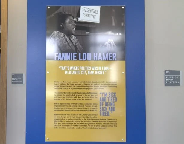 The signage for the Fannie Lou Hamer Event Room at Stockton University in Atlantic City. 