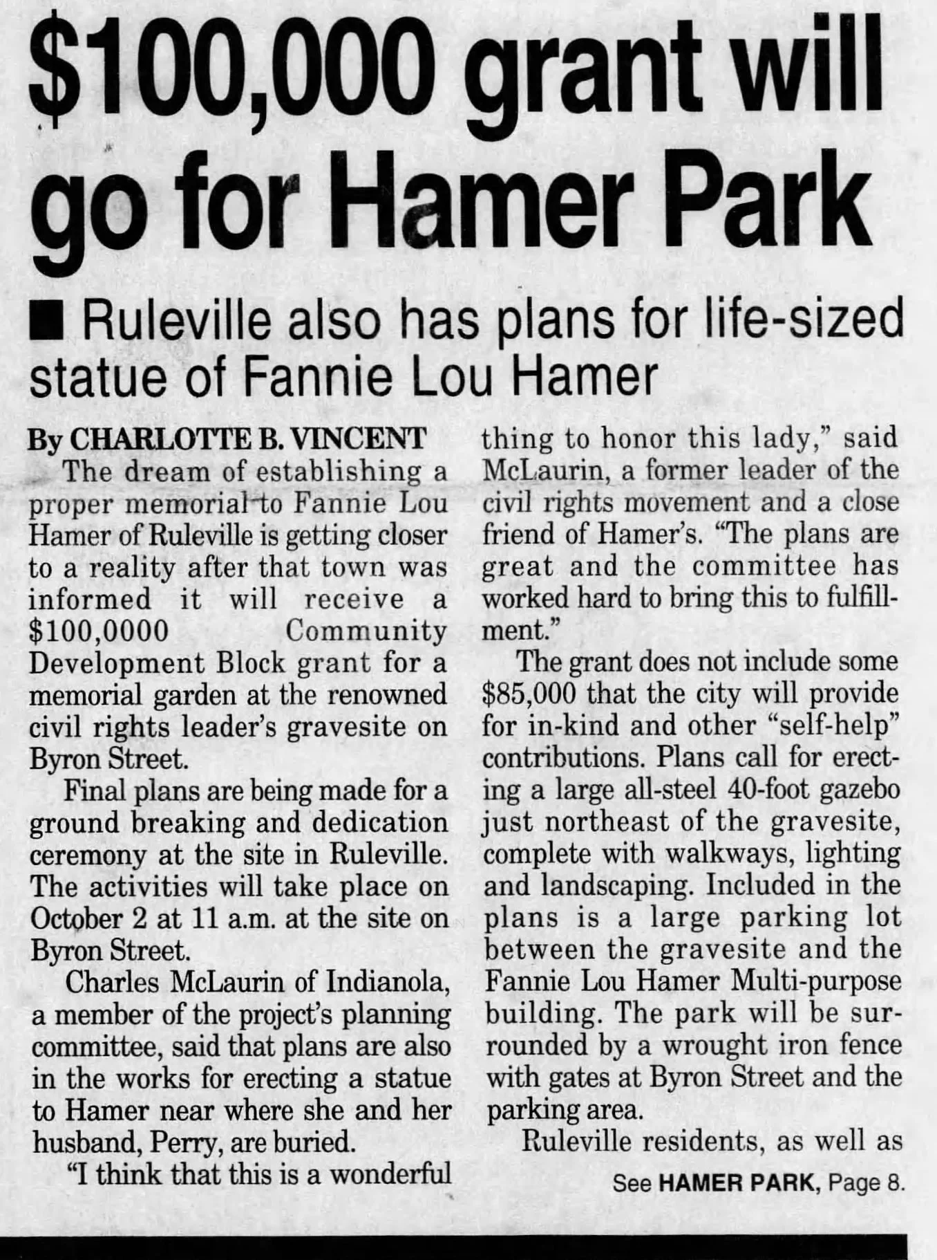 An article about the Fannie Lou Hamer Memorial Garden. 