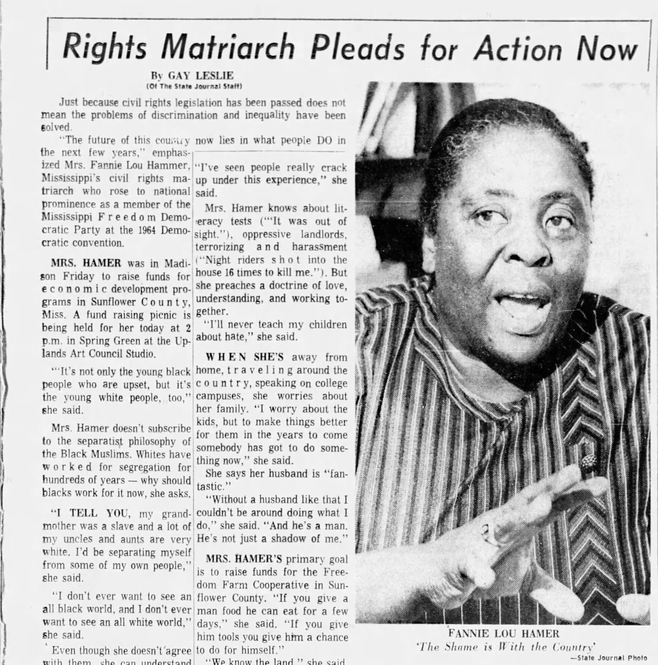 Article about Fannie Lou Hamer's Freedom Farm. 