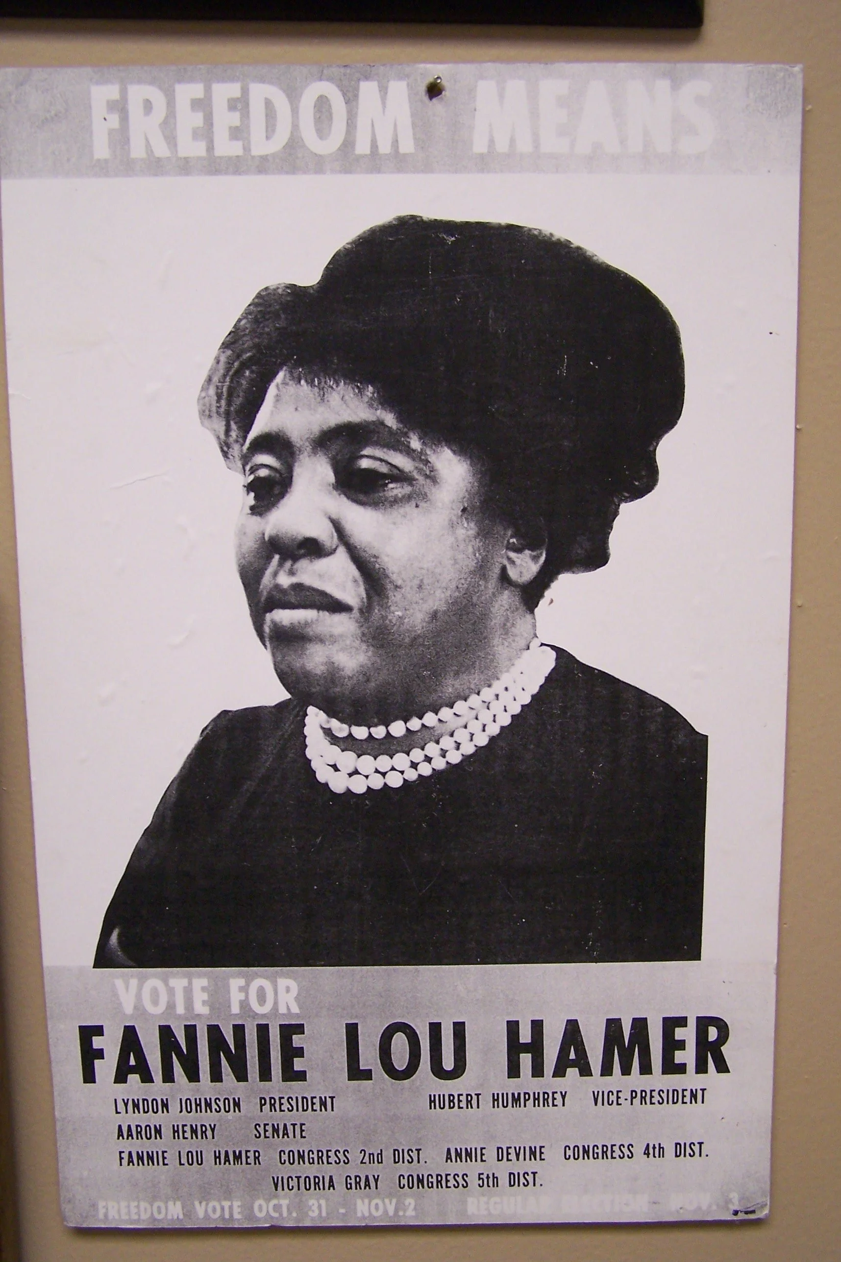 A replica of Fannie Lou Hamer's campaign poster. 