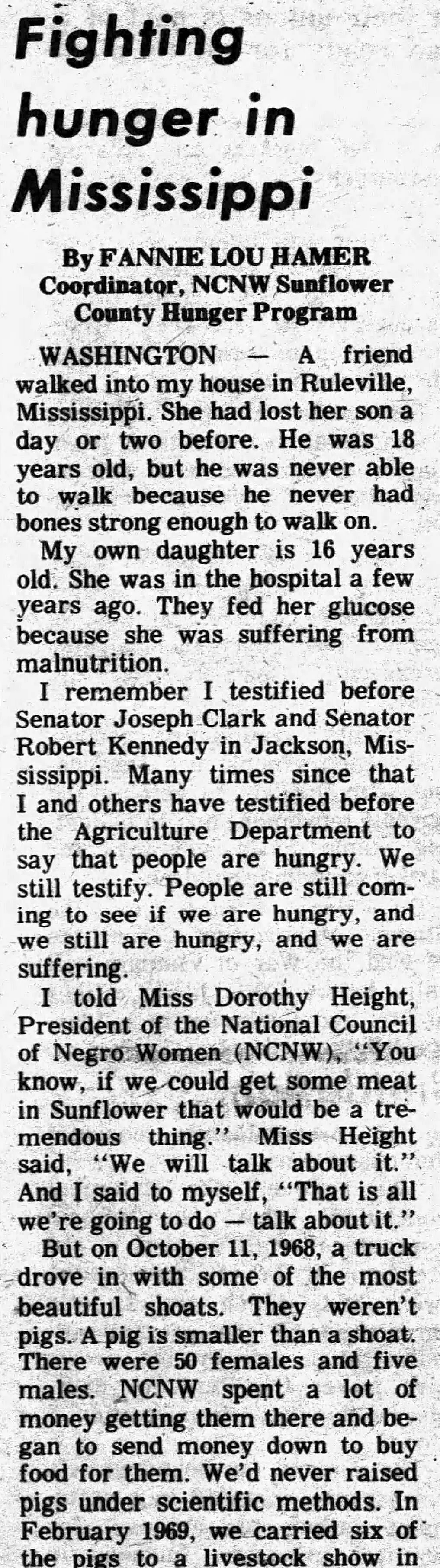 An article about Fannie Lou Hamer's Freedom Farm.
