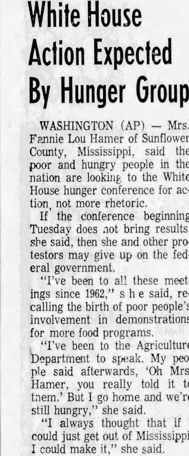 Article about Fannie Lou Hamer's Freedom Farm.