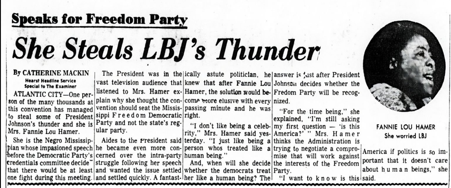 The headline from The San Francisco Examiner's Aug. 26, 1964 edition. 