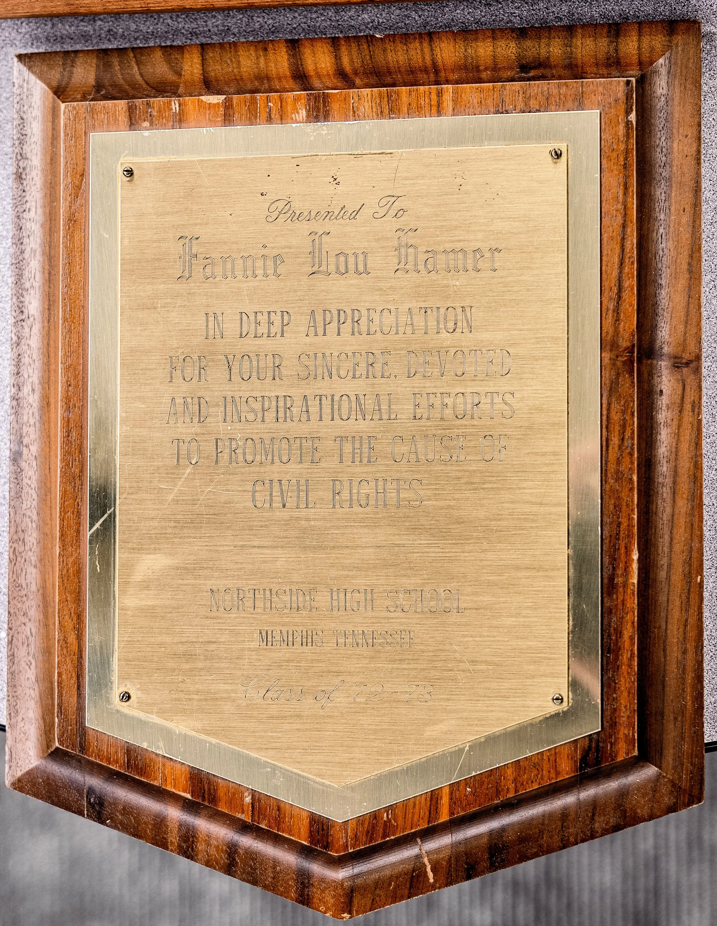 Northside High School in Memphis, Tennessee: "In deep appreciation" - 1973