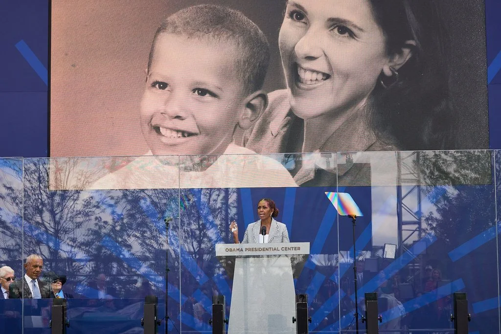Former First Lady Michelle Obama talks about her husband and his mother, Stanley Ann Dunham. 