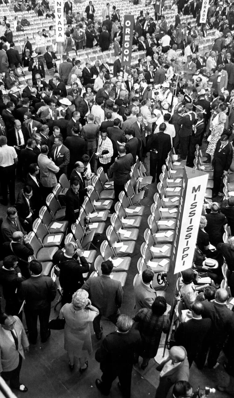 At the the 1964 DNC, the conflict involving the Mississippi Freedom Democratic Party (MFDP) centered on a challenge to seat a multiracial delegation instead of the state's official, all-white regular Democratic delegation, which supported segregation