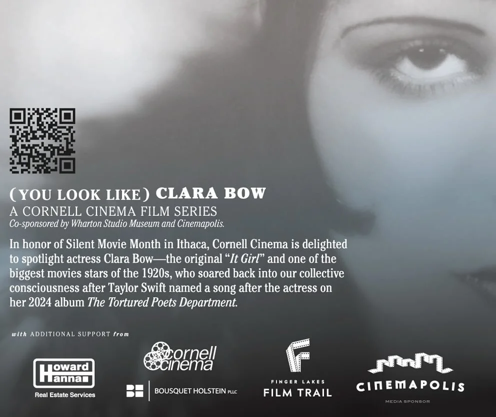 Join WSM TODAY, Saturday, October 26 at 4:30 PM for a *DOUBLE FEATURE* Silent Movie Month event.
Cornell Cinema is screening “It” (1927) and “The Pill Pounder” (1923) with live musical accompaniment by renowned musician Phili